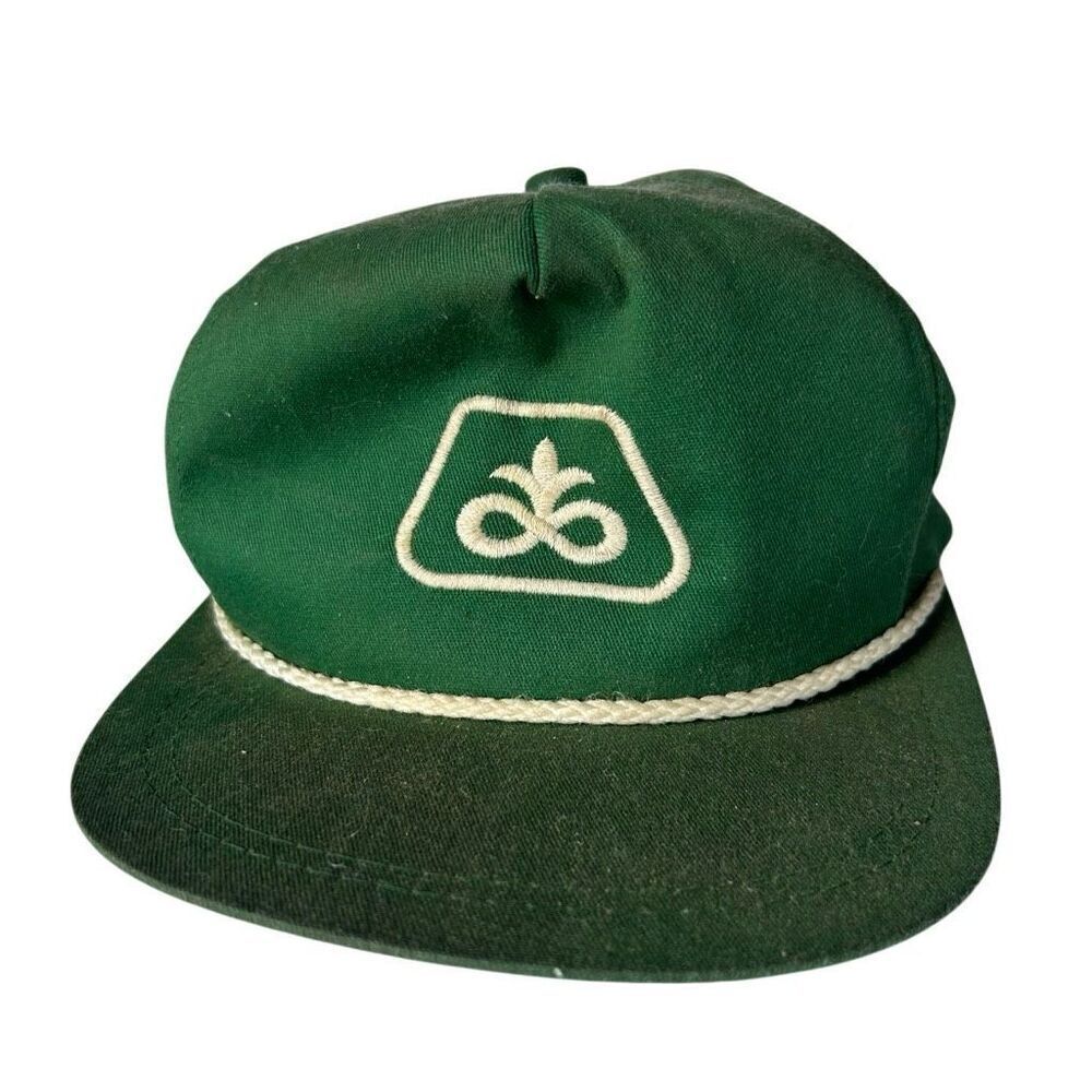 Pioneer Vintage K Products Rope Trim Green and White FARMWEAR Hat